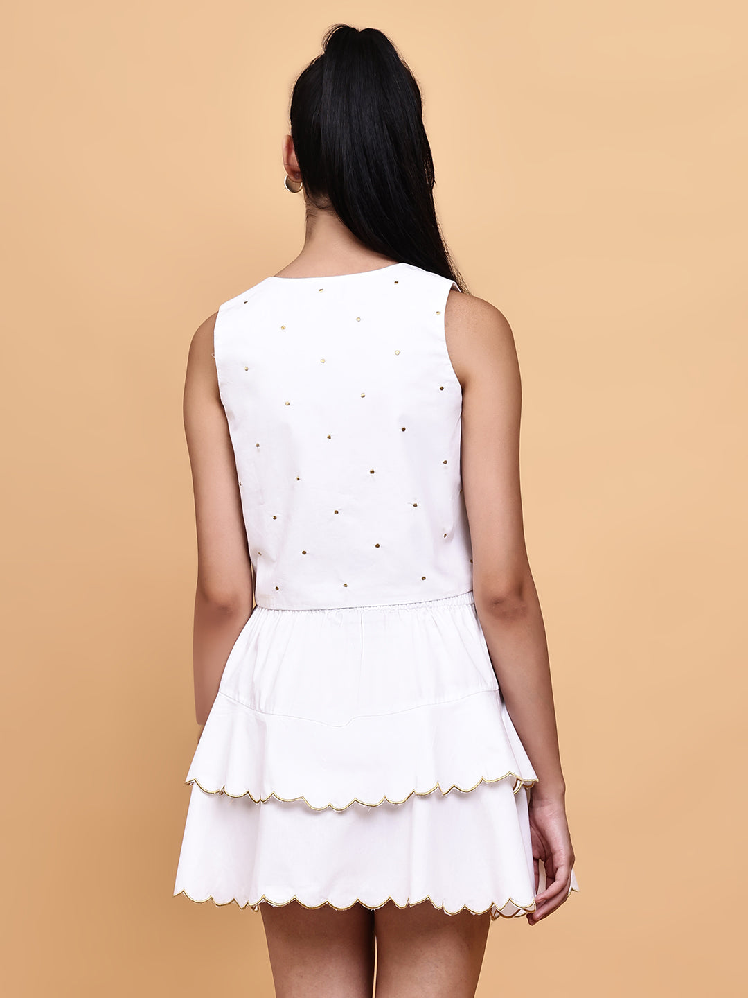 White Gold Waistcoat Skirt Set