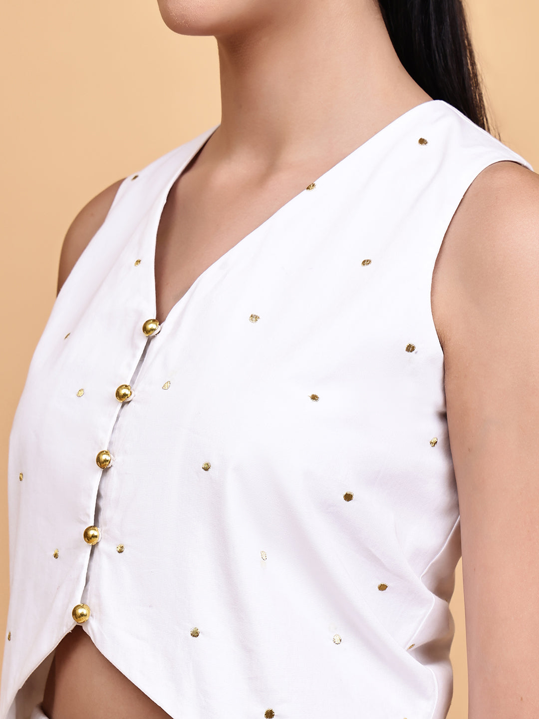 White Gold Waistcoat Skirt Set