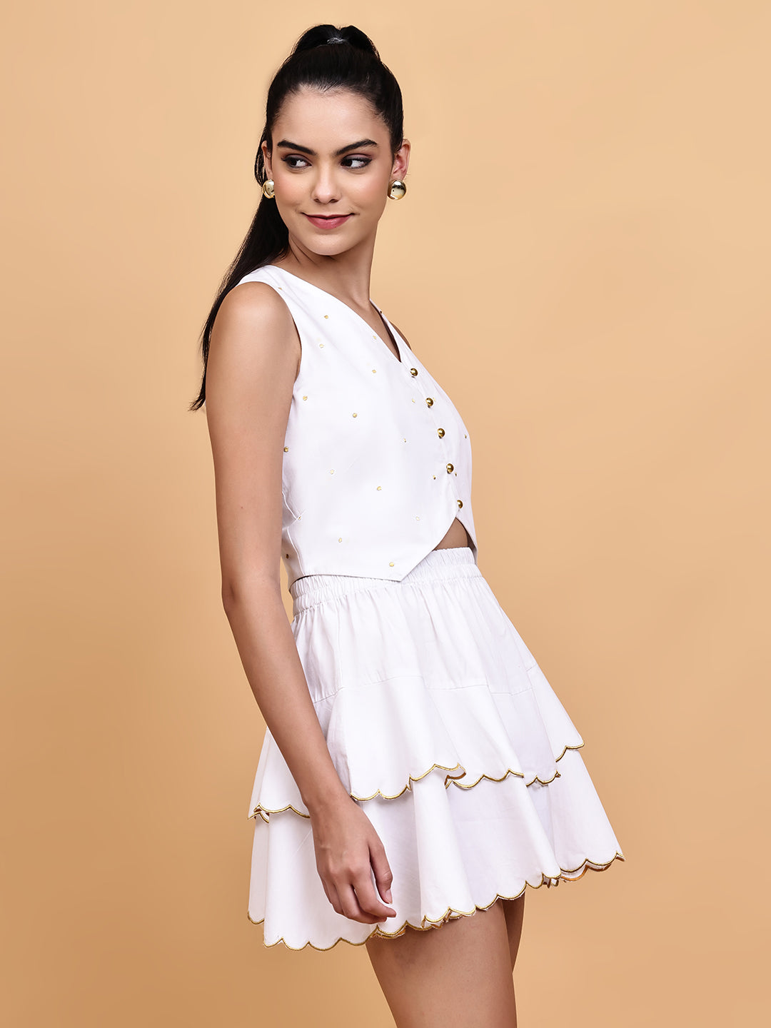 White Gold Waistcoat Skirt Set