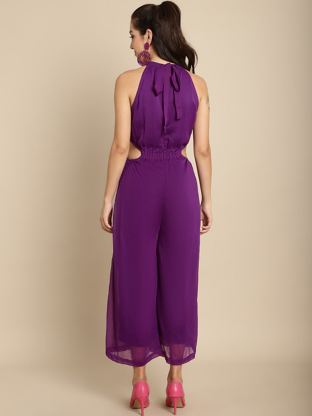 Blanc9 Purple Elegant Solid Jumpsuit