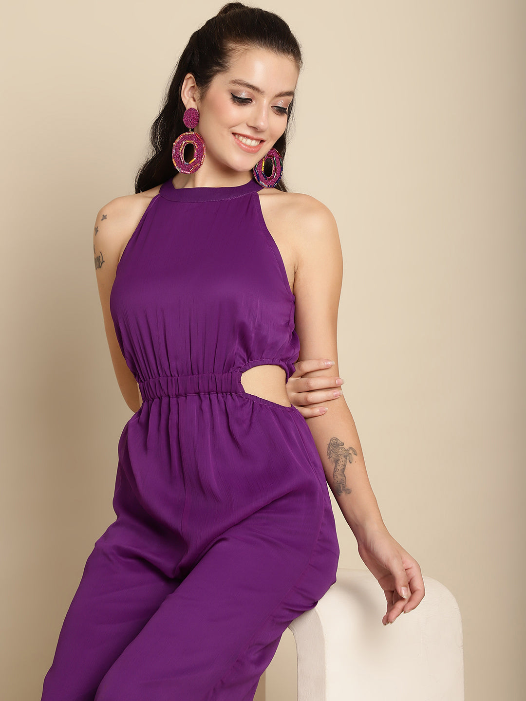 Blanc9 Purple Elegant Solid Jumpsuit