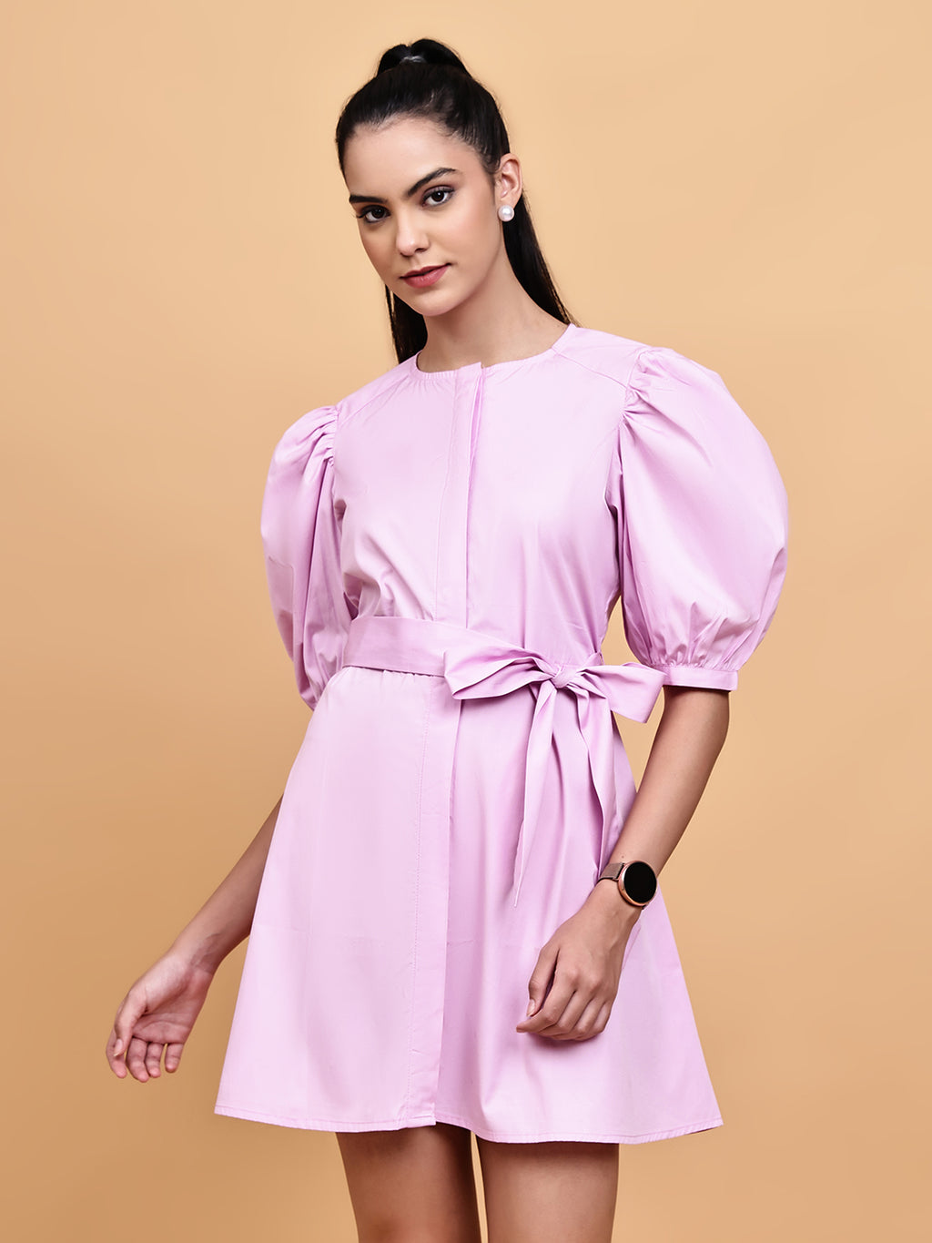 lilac short dress Lilac Short Dress with Belt