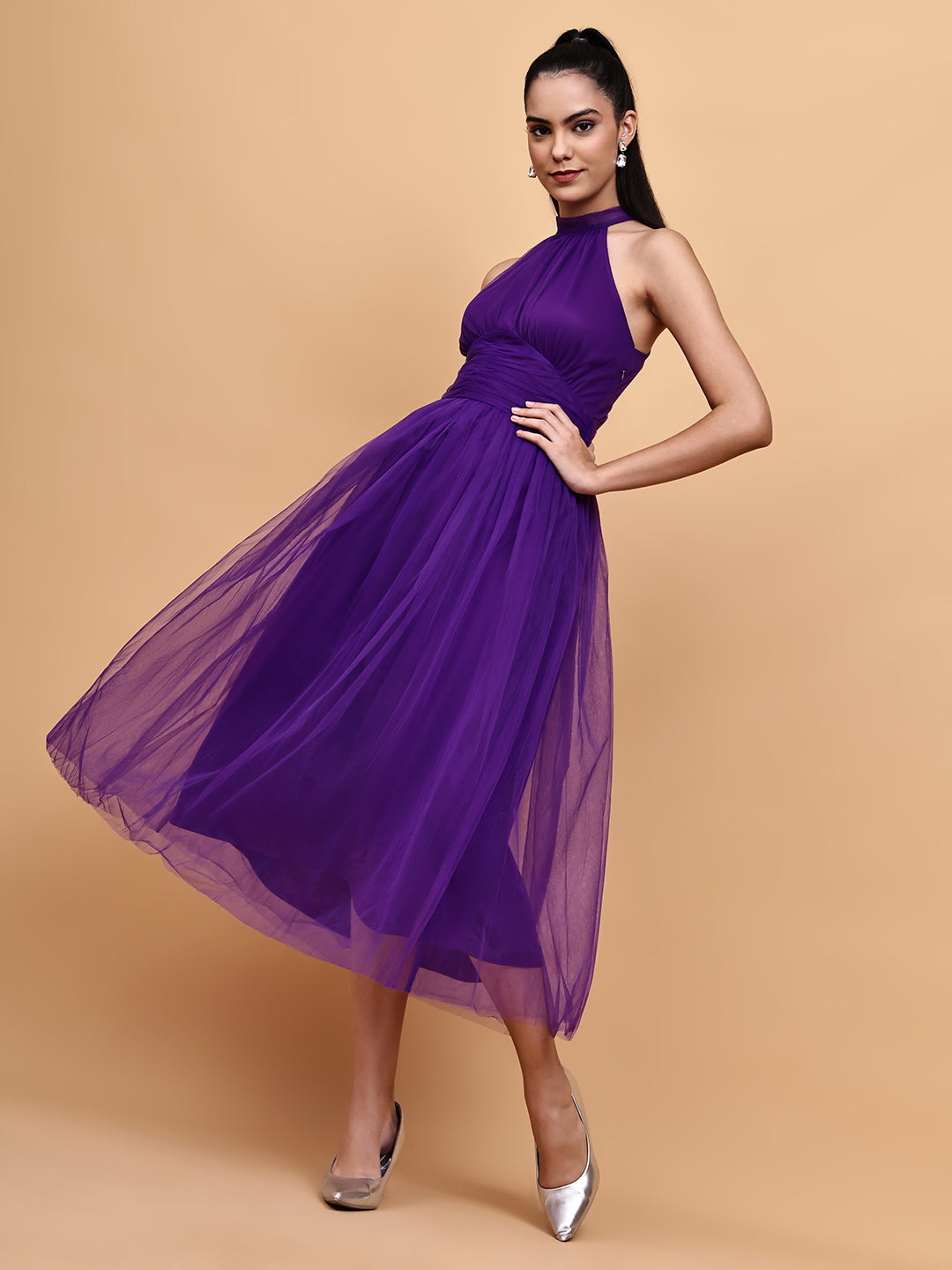 Purple tulle mesh dress