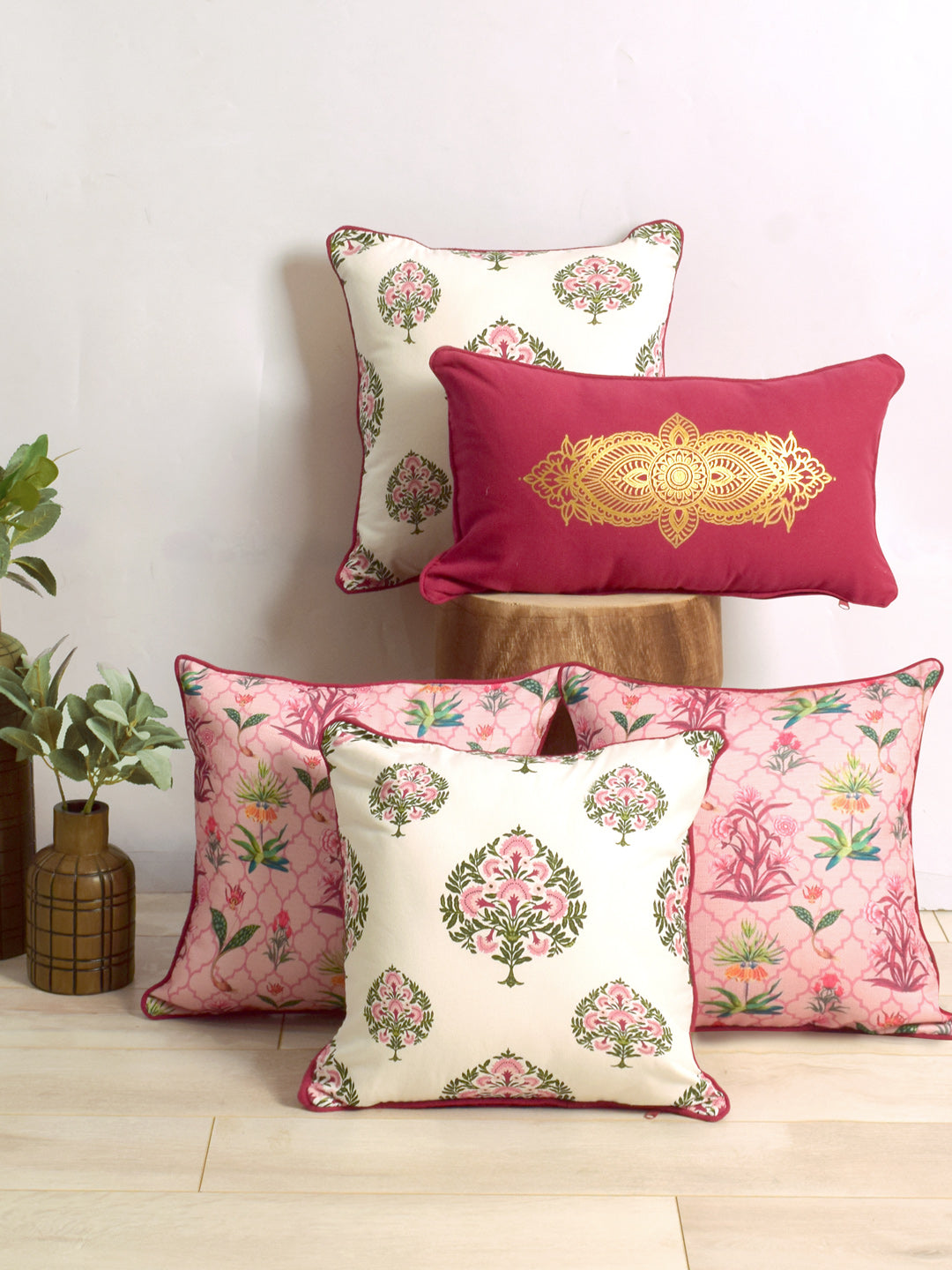 Blanc9 Set Of 5 Mughal Printed Cushion Cover Set