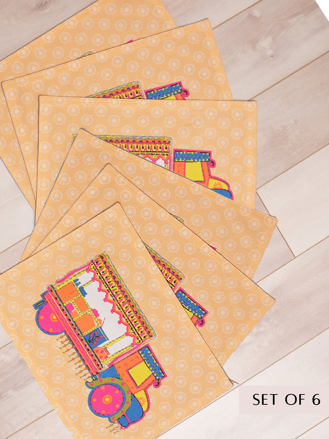 Rangeela Truck Cotton Table Runner with 6 Matching Placemats