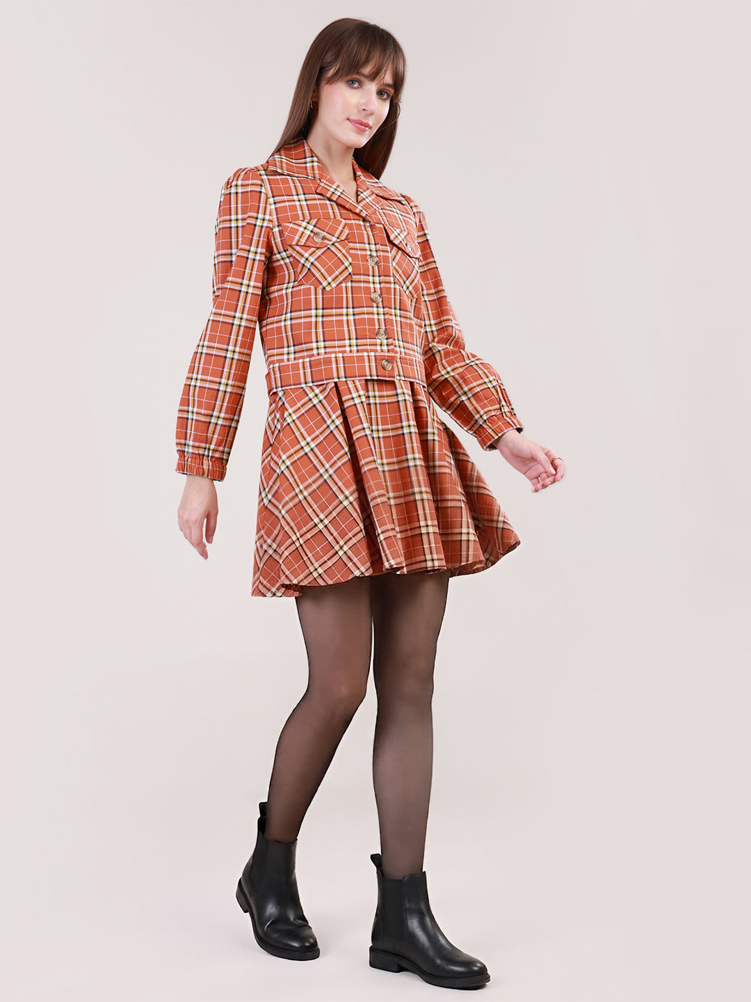 Orange Rock Chick Checkered Jacket with Dress for women