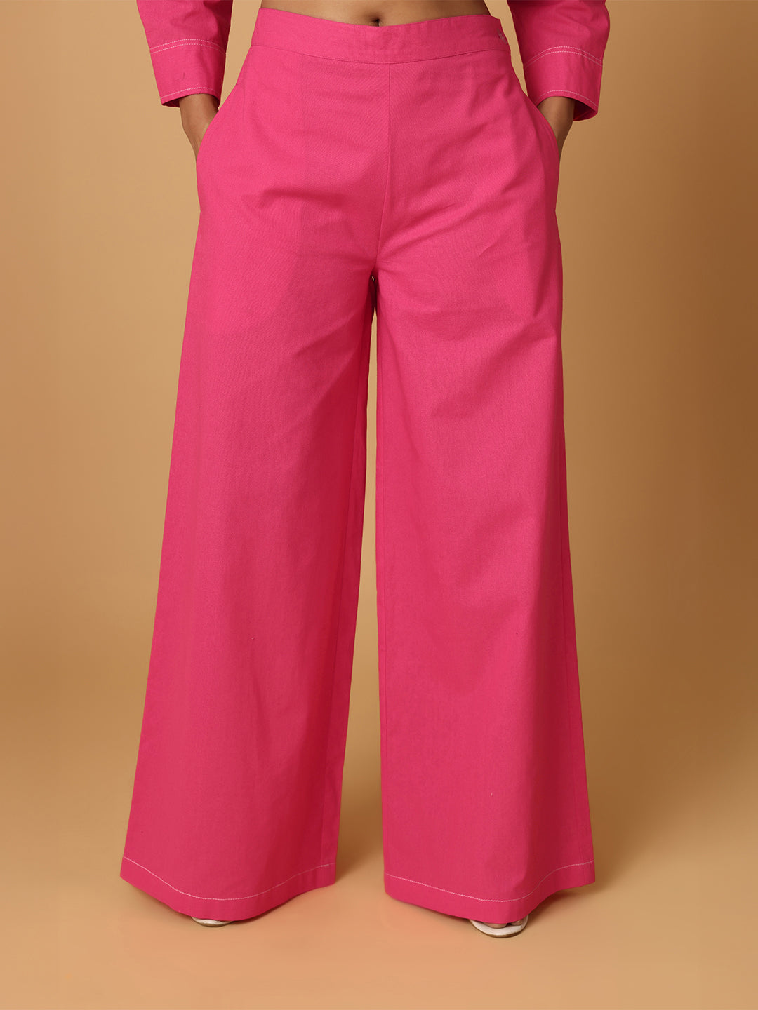 Pink Shirt & Trousers With Contrast Thread
