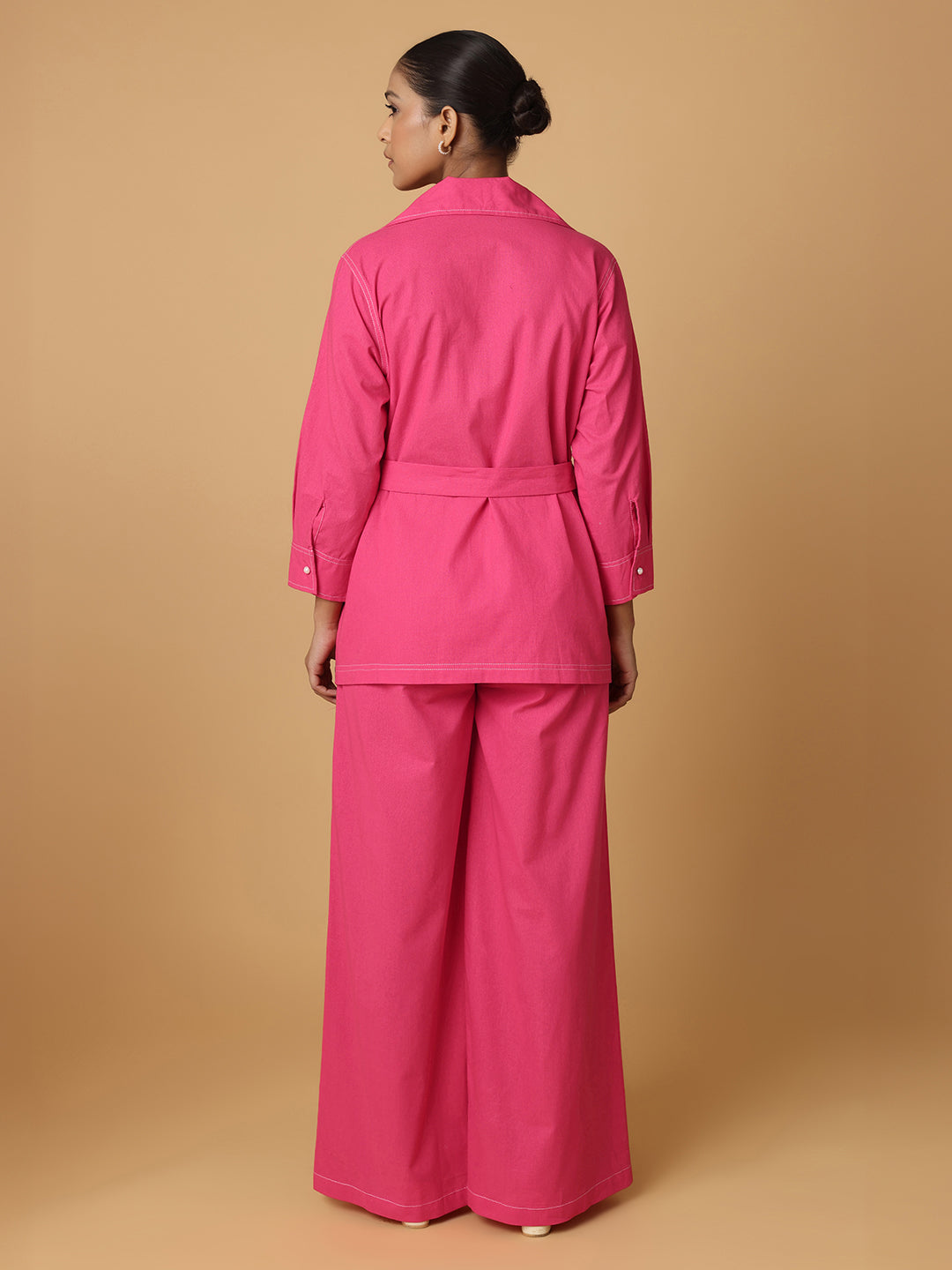 Pink Shirt & Trousers With Contrast Thread