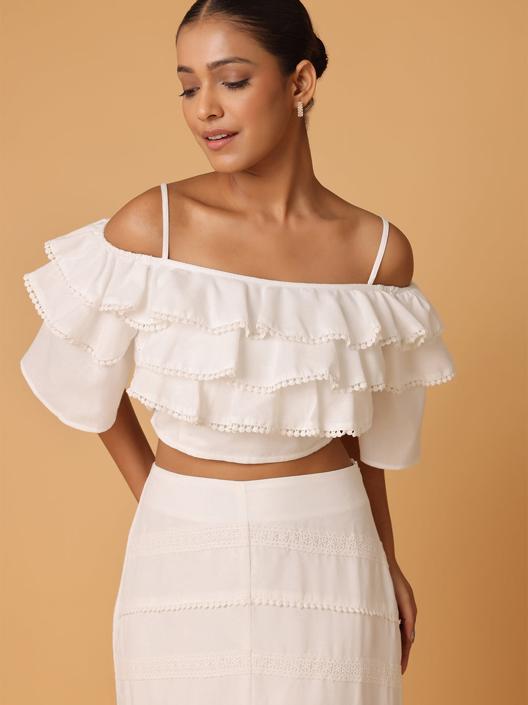 White Beachy top with laced skirt