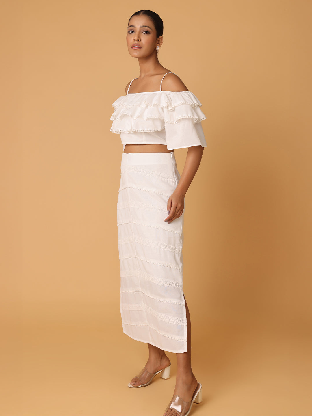 White Beachy top with laced skirt