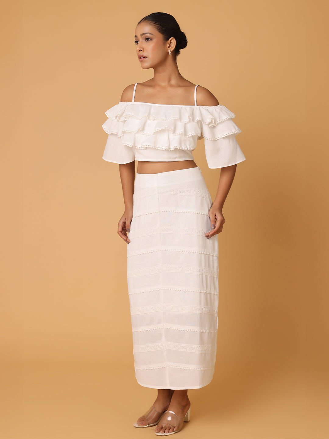 White Beachy top with laced skirt