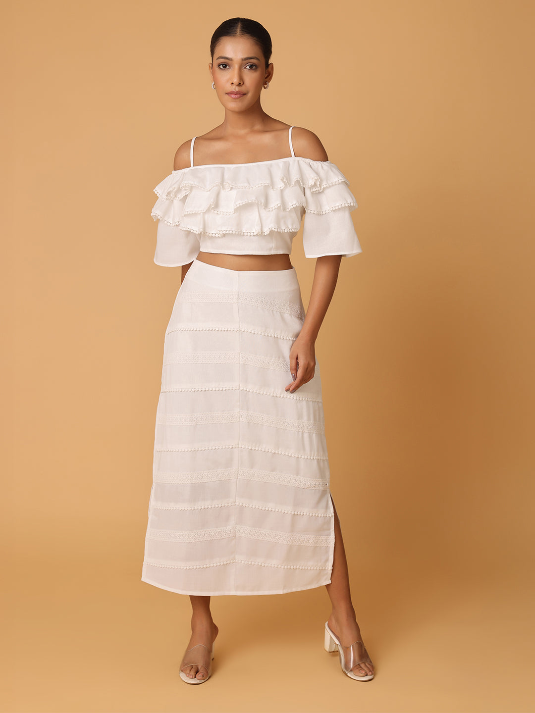 White Beachy top with laced skirt