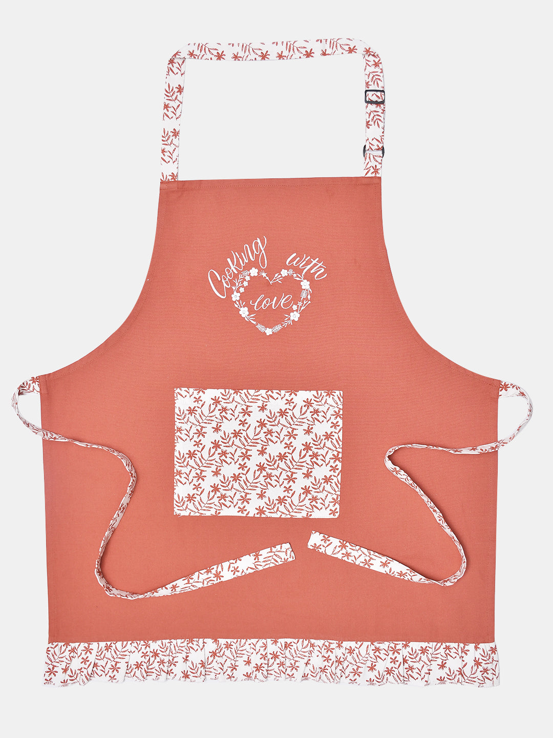 Cooking with Love Rusty Red Cotton Printed Apron