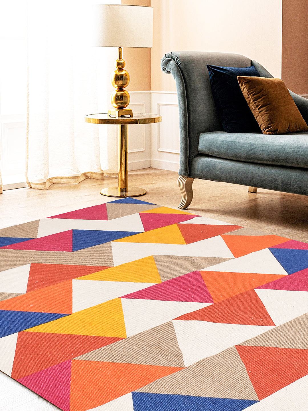 Blanc9 Egyptian Multicoloured Printed 4'x5.5' Cotton Carpet