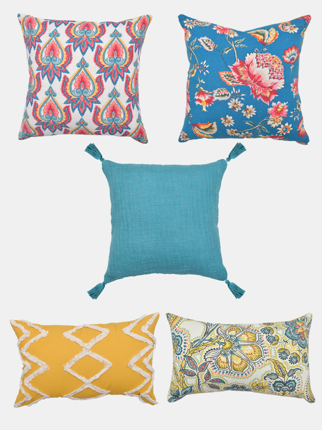Set of 5 Jacobian Cotton 30x50cm & 40x40cm Cushion Covers