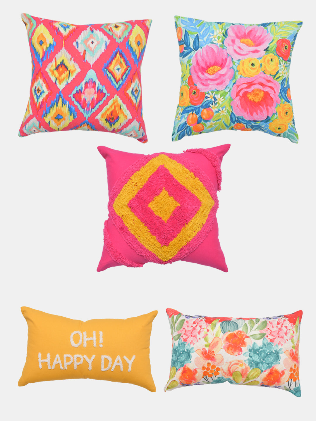 Set of 5 Life of Flower Cotton 30x50cm & 40x40cm Cushion Covers