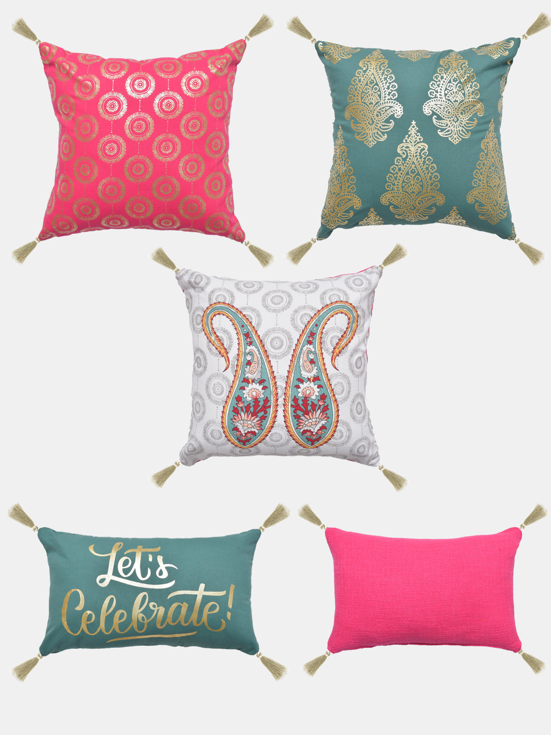 Set of 5 Jashan Cotton 30x50cm & 40x40cm Cushion Covers