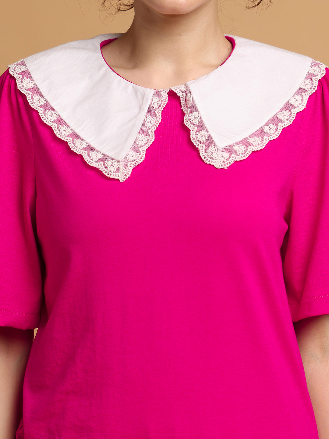 Pink Contrast Collared T-shirt with Lower