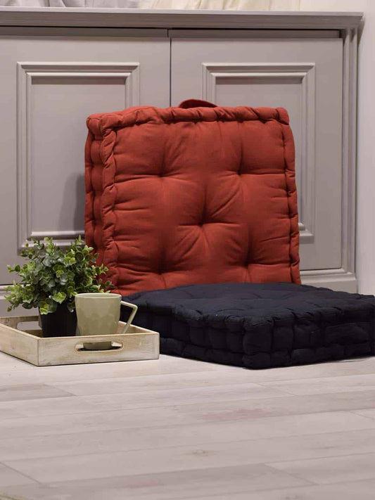 Set of 2 Red & Black Cotton Matlas Floor Cushion