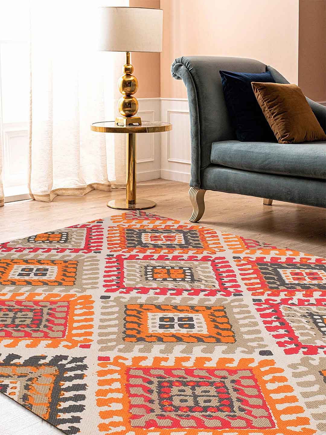 Rajwada Multicoloured Printed Cotton 4'x5.5' Carpet
