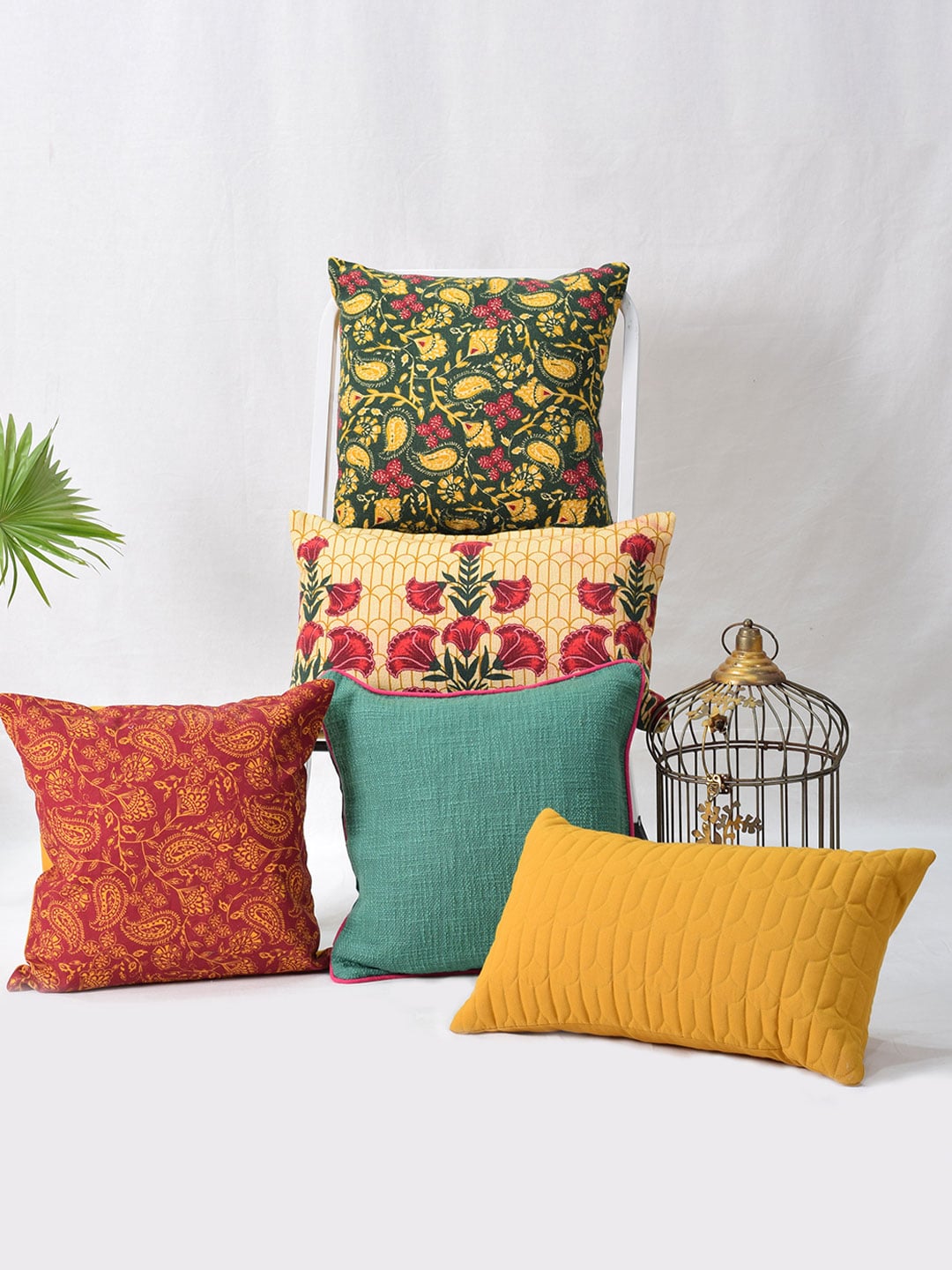 Set of 5 Botanical Garden Square and Rectangle Cotton Cushion Covers