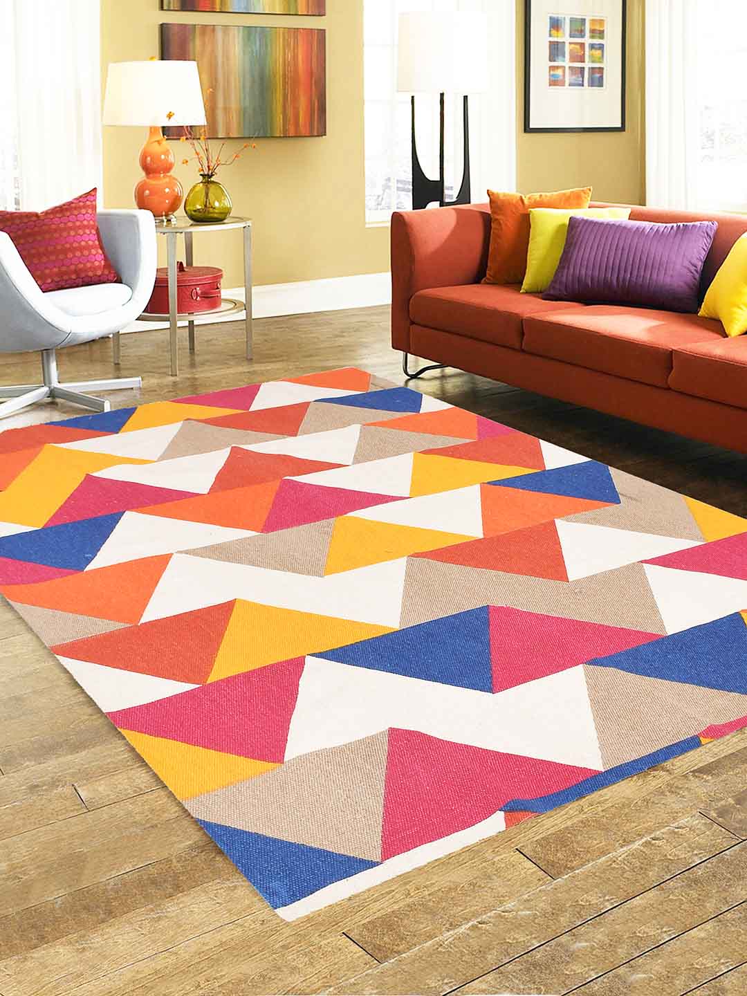 Egyptian Multicoloured Printed 4'x5.5' Cotton Carpet