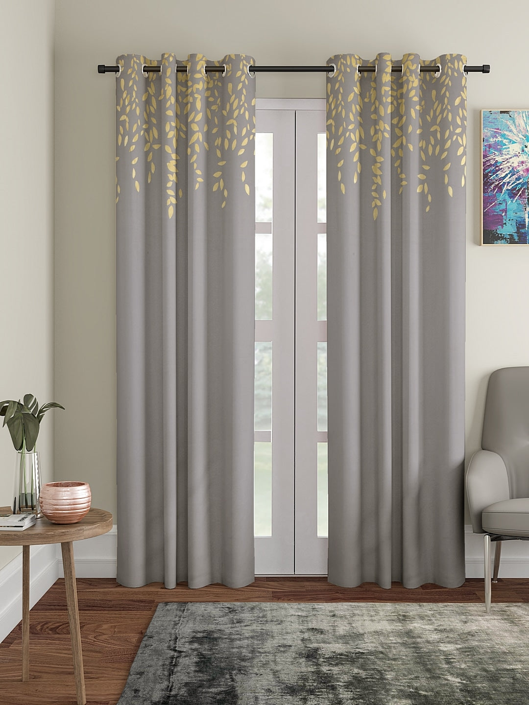 Blanc9 Set of 2 Long Door Gold Leaf Curtain
