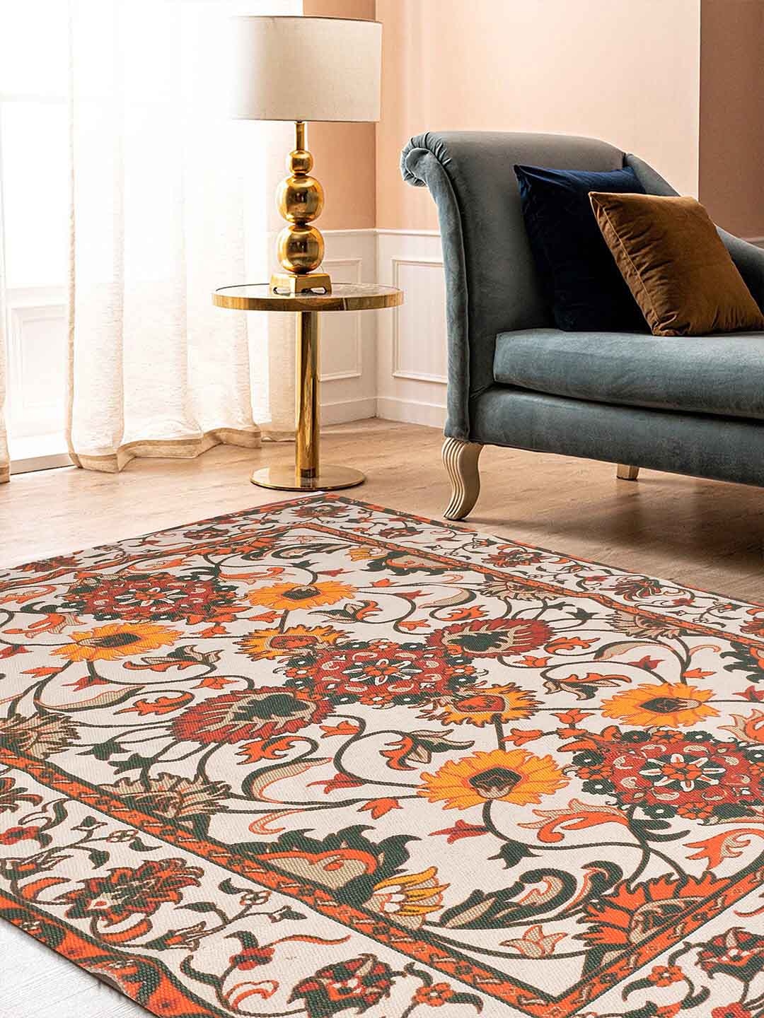 Blanc9 Jaisalmer Multicoloured Printed Cotton 4'x5.5' Carpet
