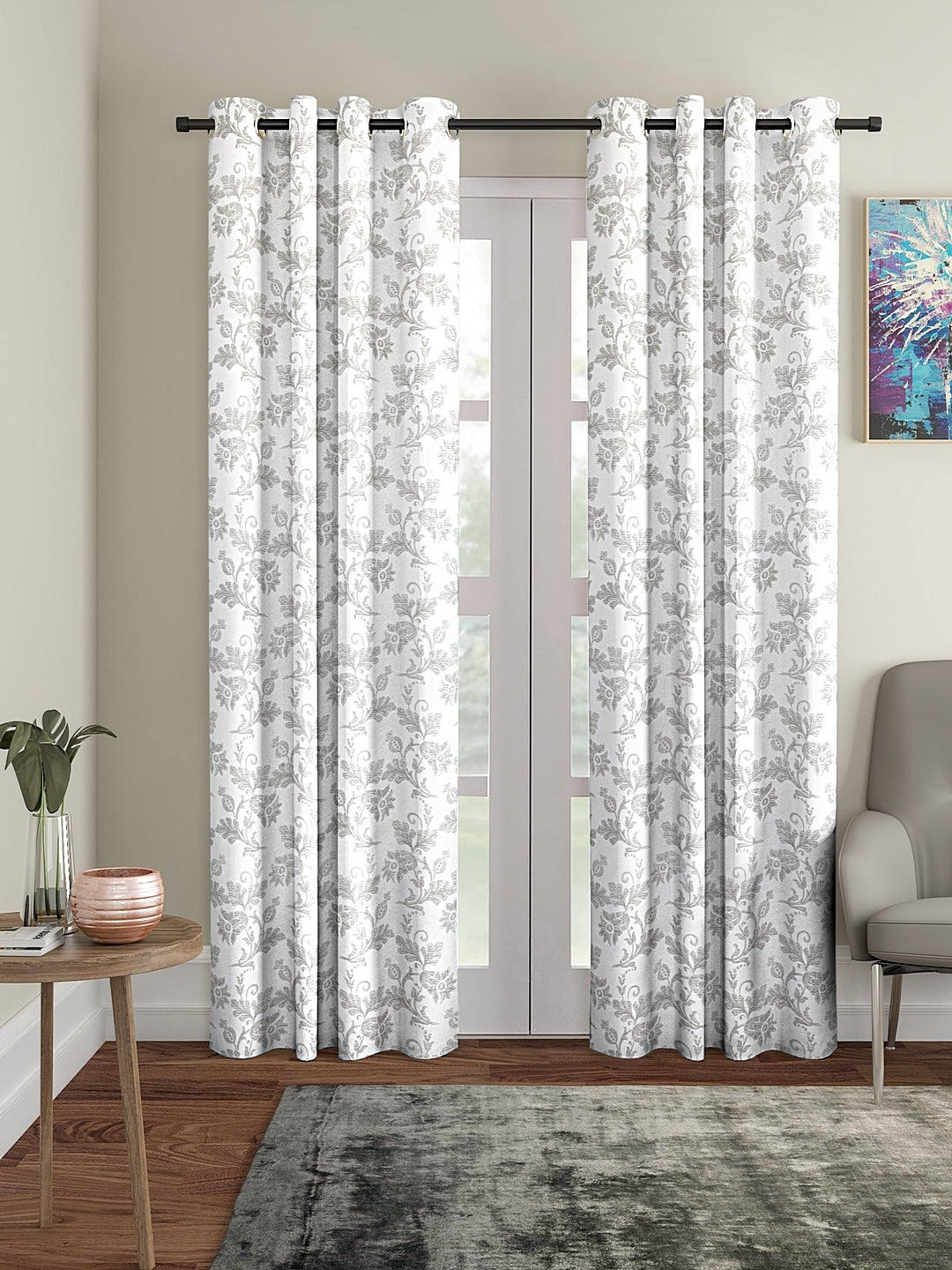 Set of 2 Long Door Vintage Floral Curtain