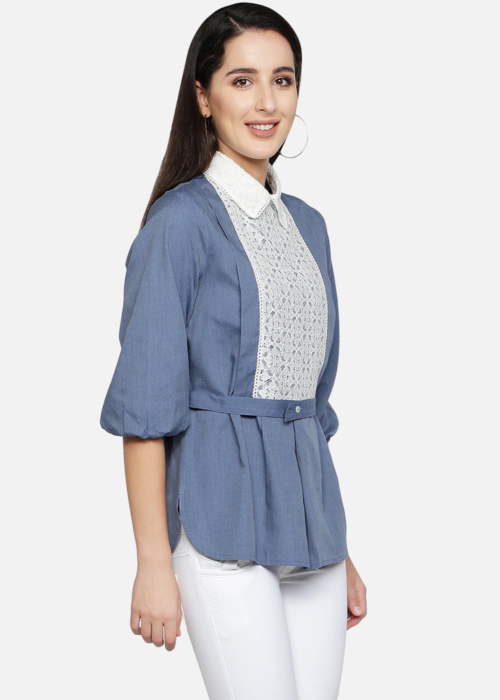 Blanc9 Denim Shirt With Laced Yoke