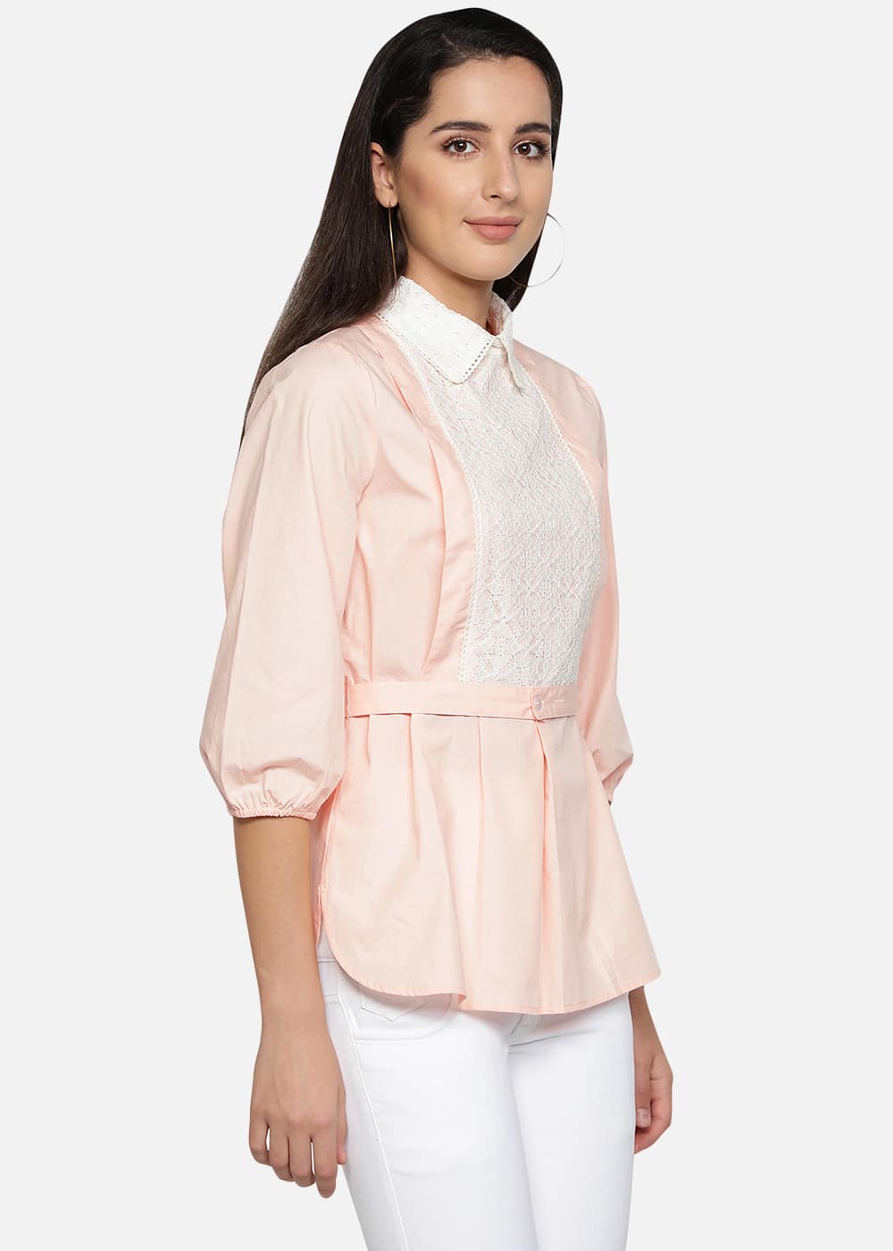 Pink Shirt With Laced Yoke
