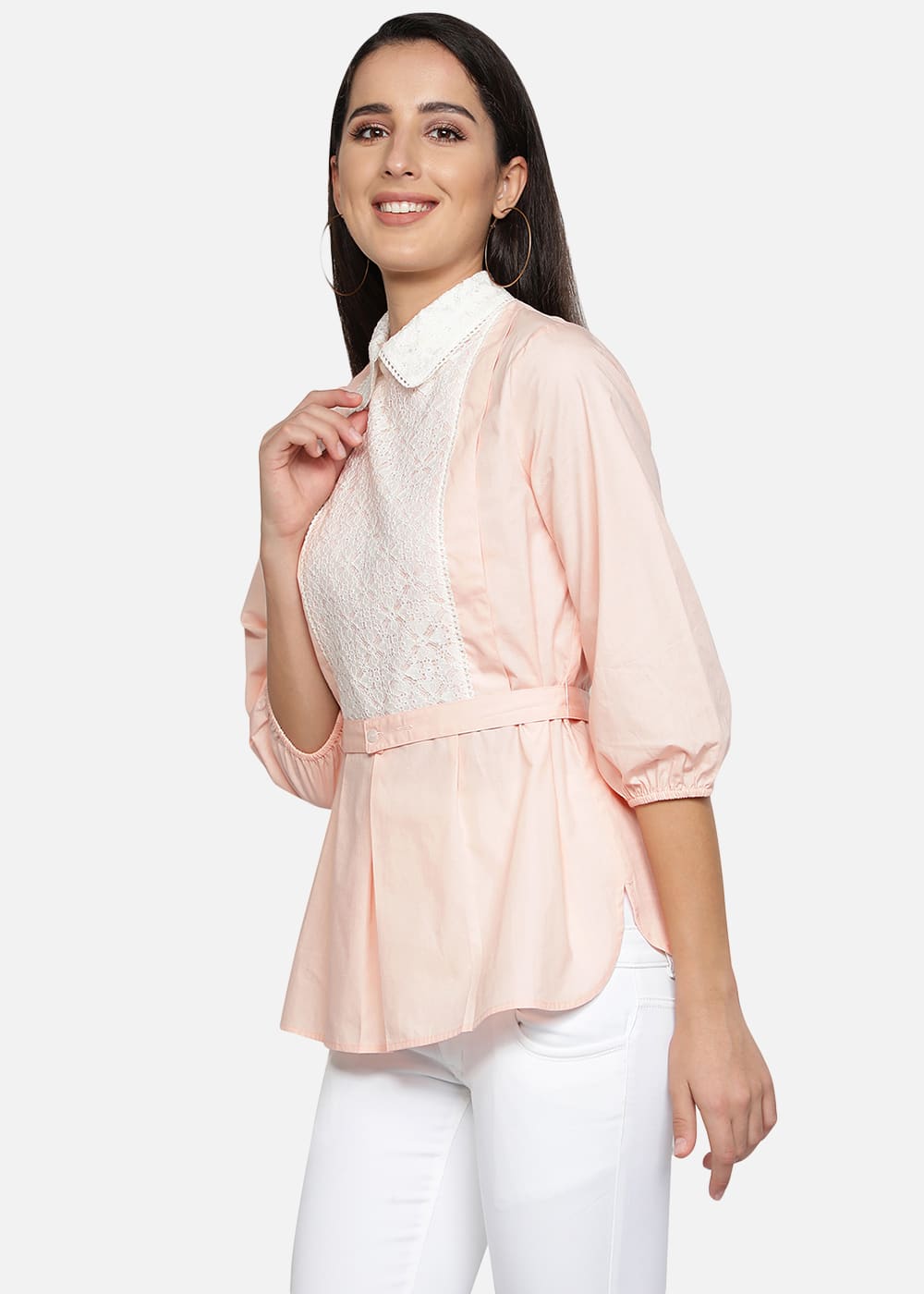 Pink Shirt With Laced Yoke