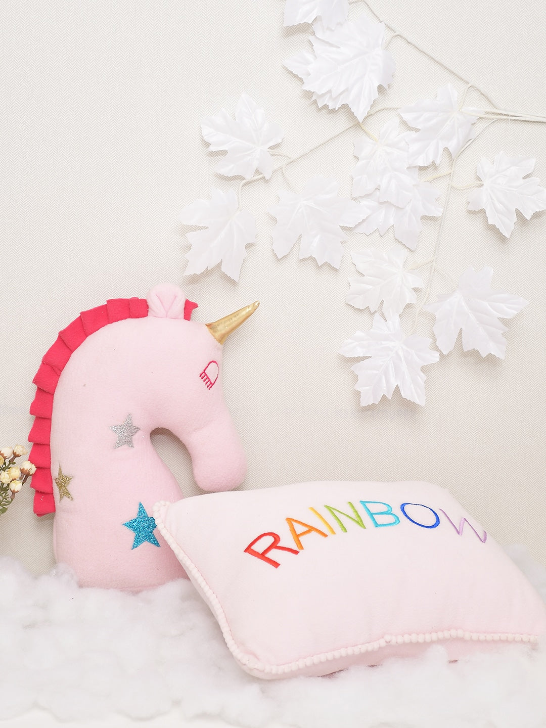 Set Of 2 Magical Unicorn  cushion with Softie Rainbow (30X40) (30X26)CM Kids Cushion