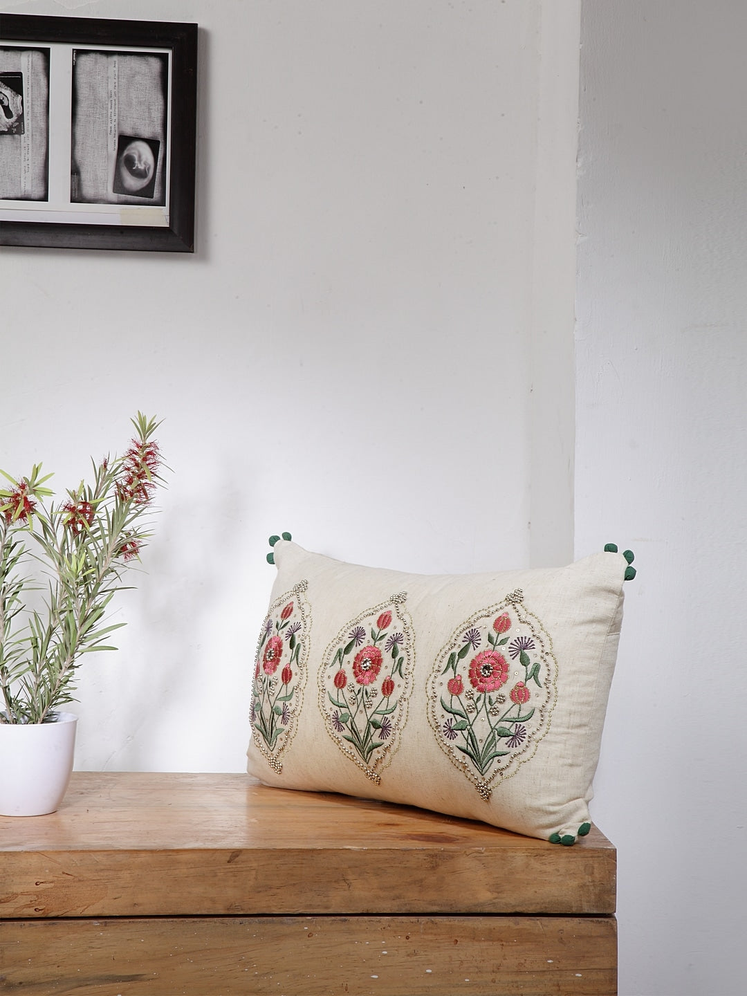 Bead Embroidery Cushion Cover with Filler 30x50cm