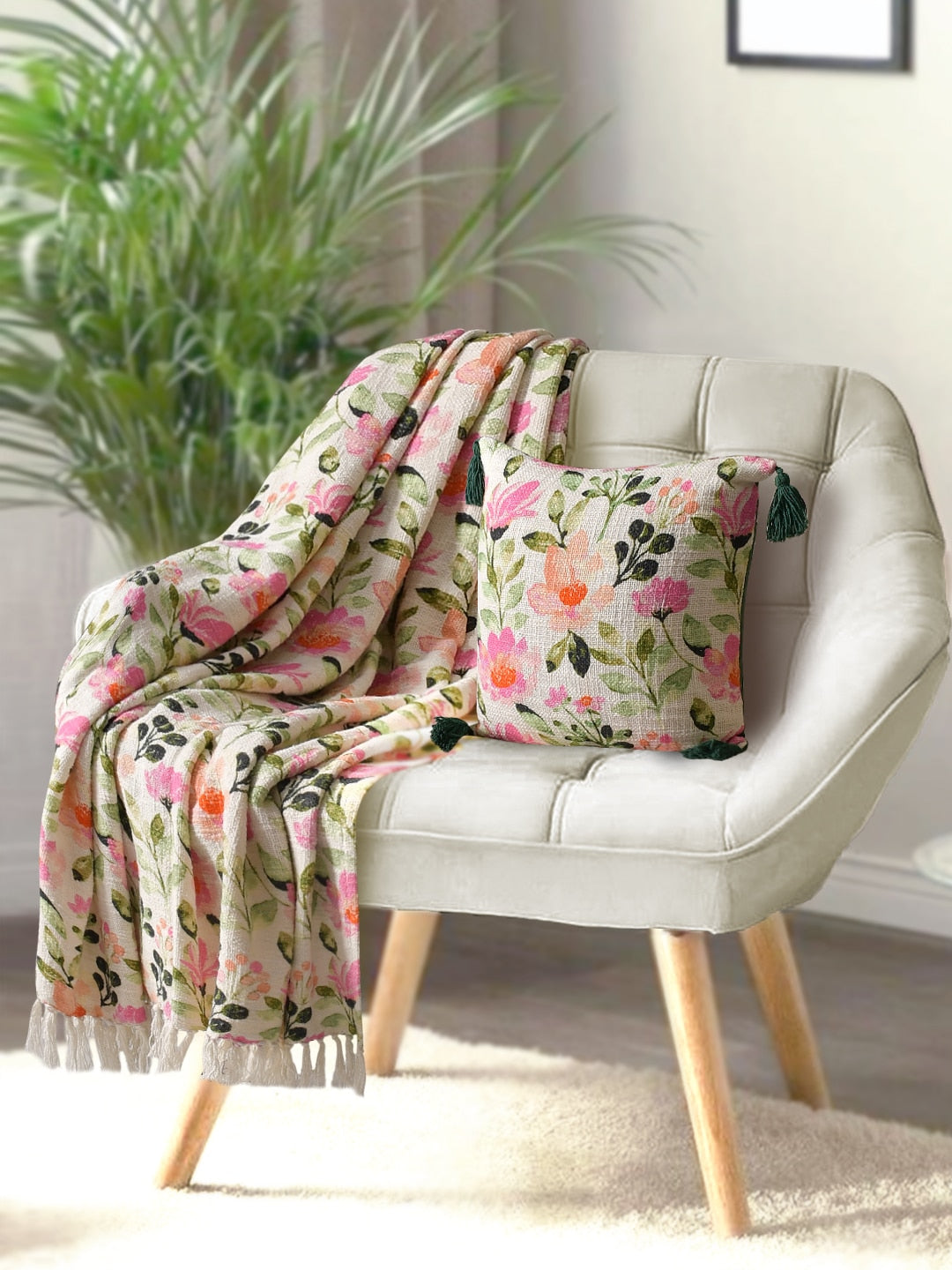 Blanc9 Gulfam Cotton Printed Throw with Cushion Cover
