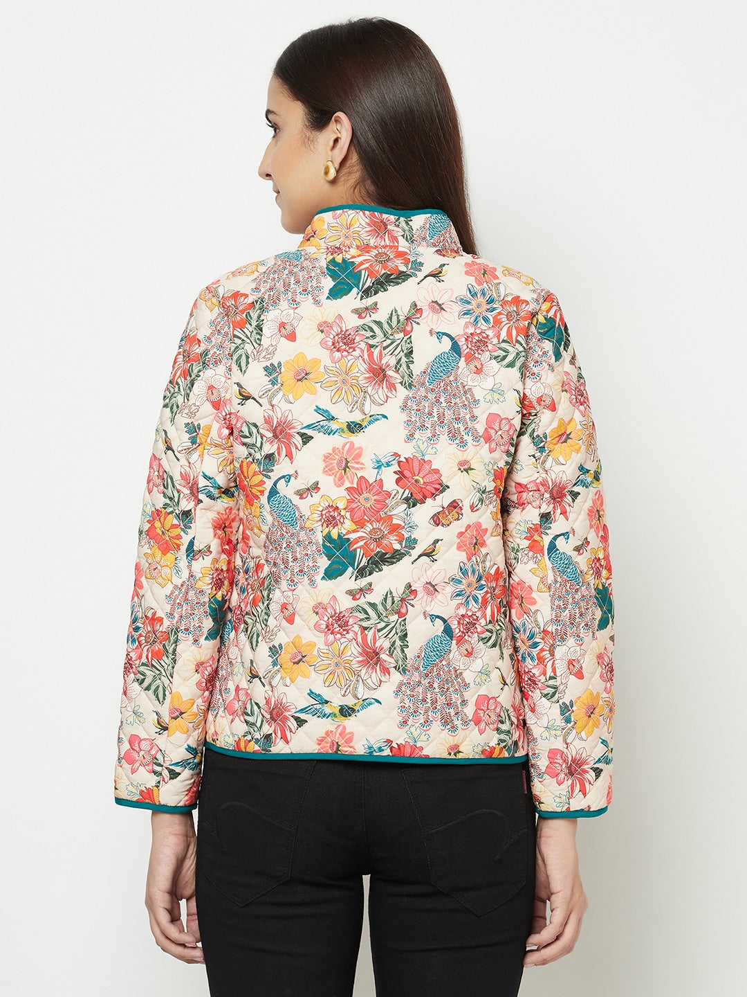 Blanc9 Peacock-Floral Quilted Jacket