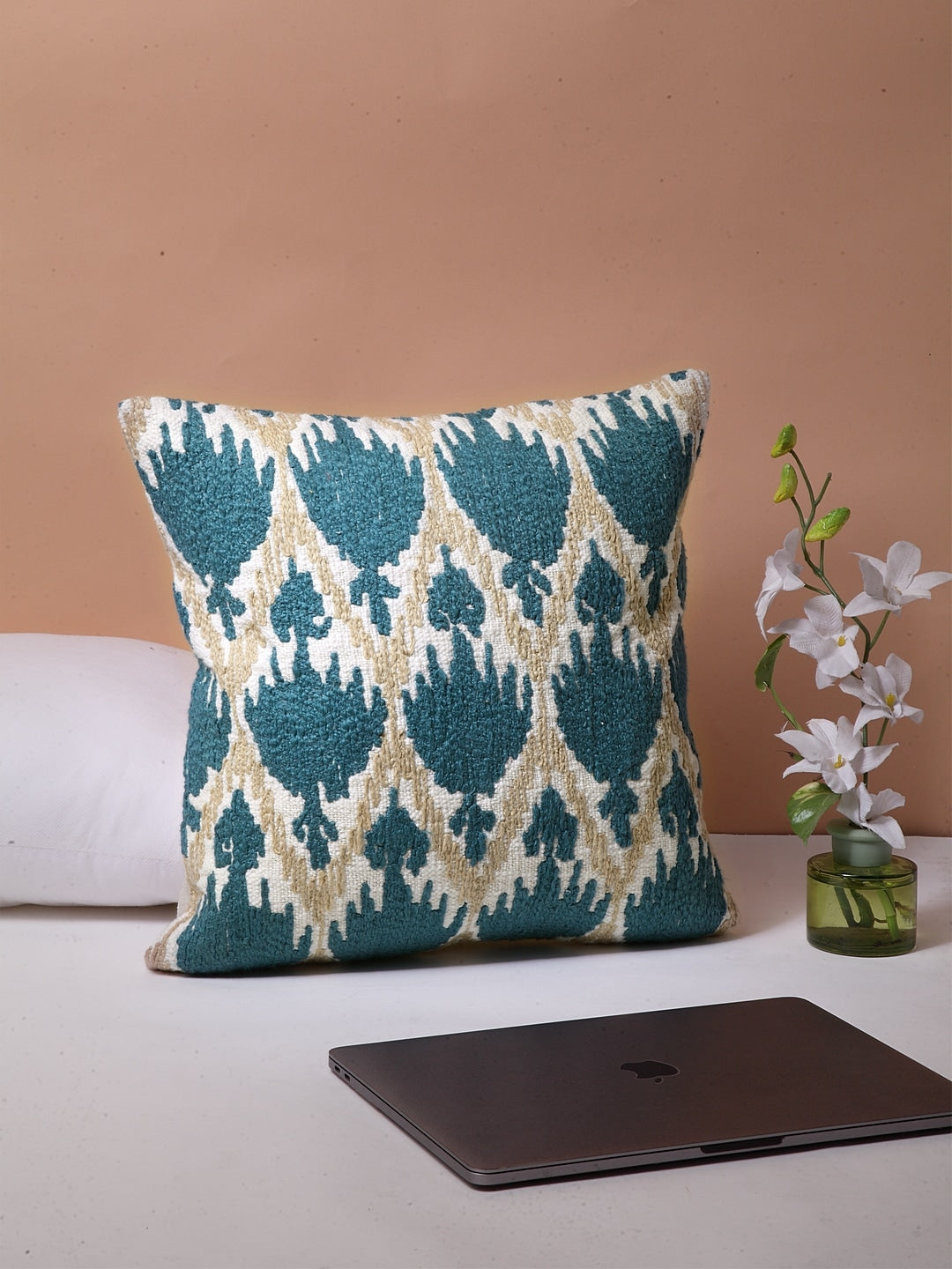 Ikat Embroidered Cushion Cover