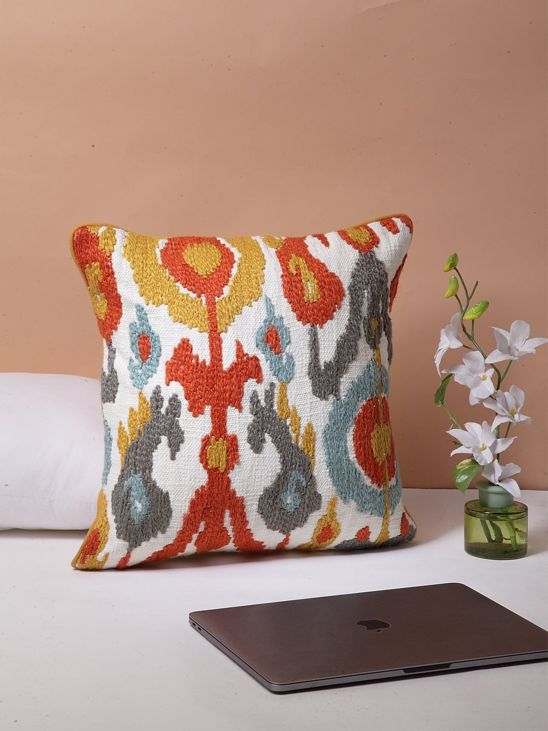 Peppy Ikat Embroidered Cushion Cover