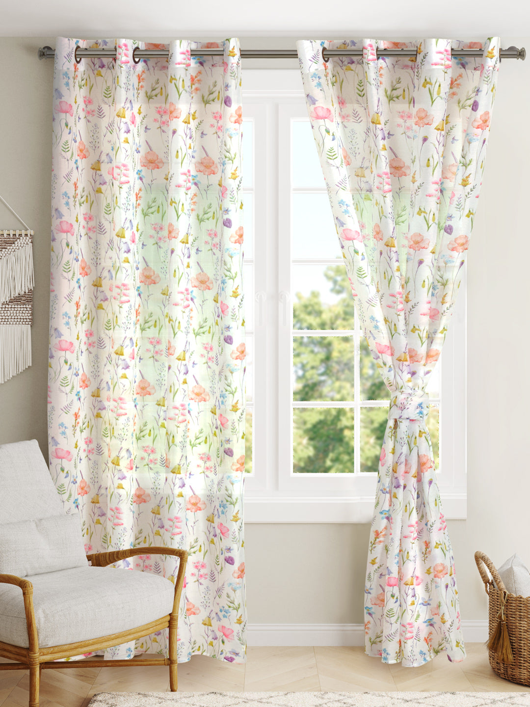 Set Of 2 Floral Garden Digitally Printed 7Ft. Curtain Sheer