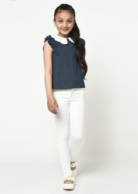 Embroidered Collar Polka Dot Kids Top