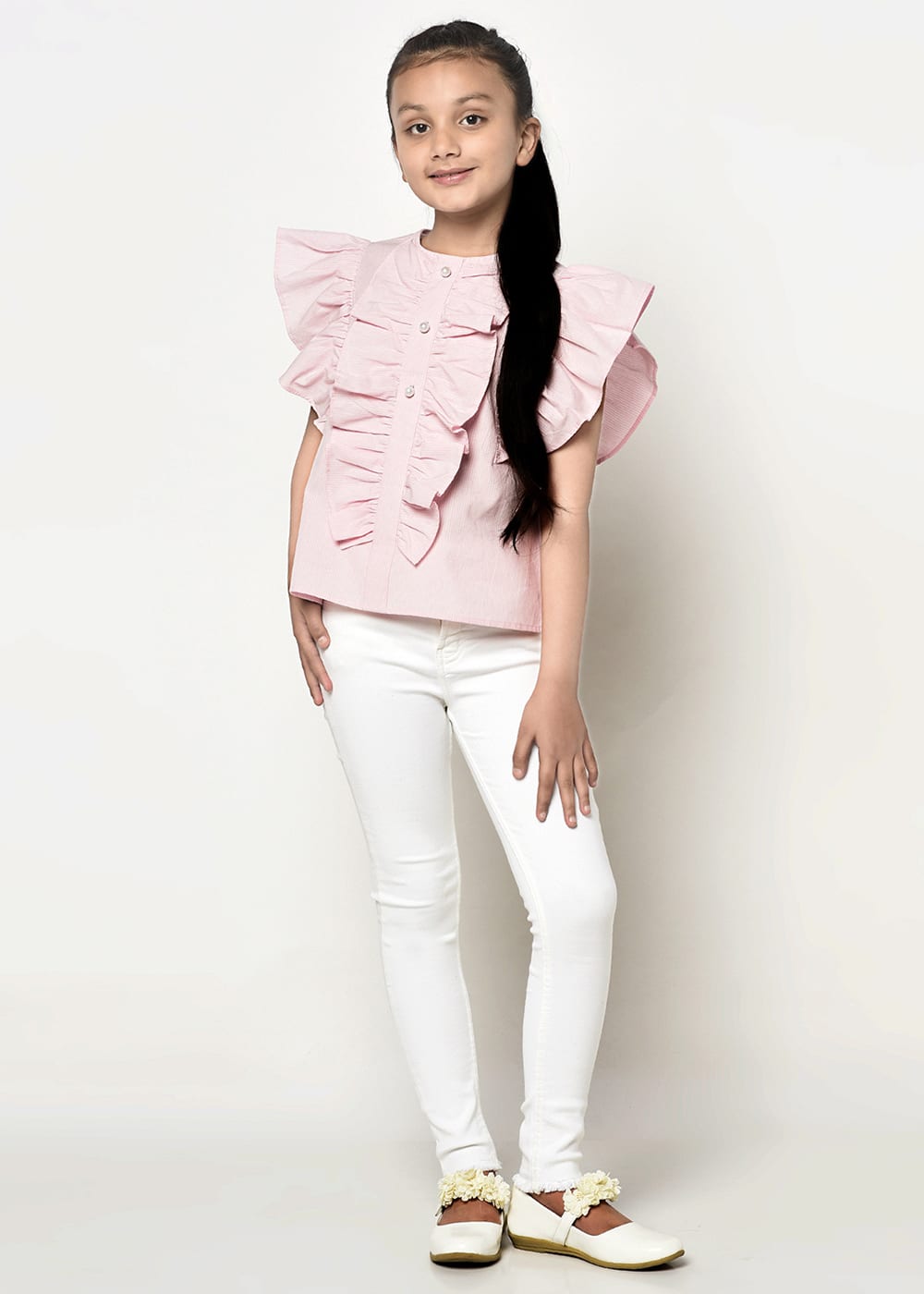 Blanc9 Pink & White Frill Top