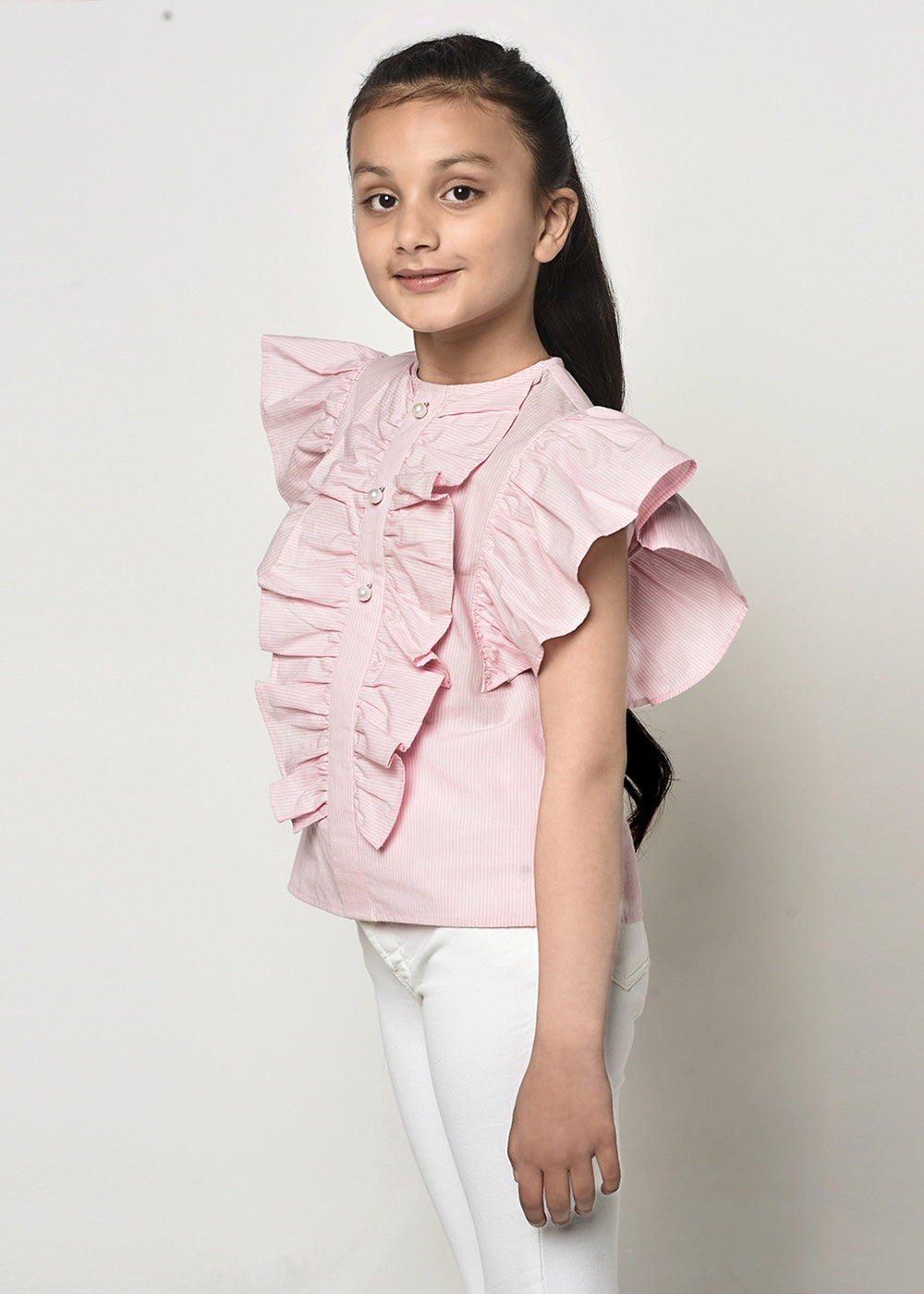 Pink &amp; White Frill Top