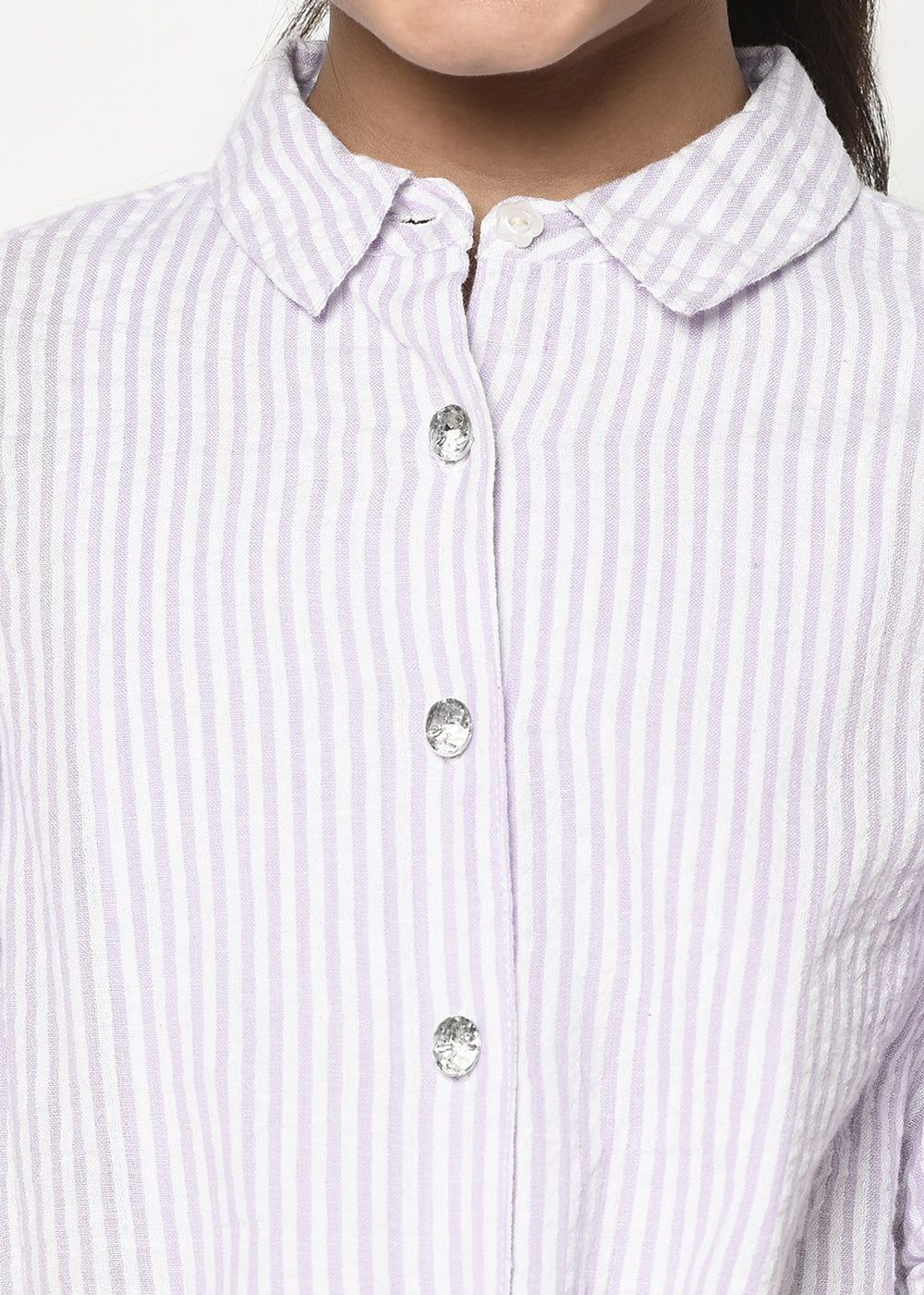Blanc9 Jewelled Button Front Knot Stripes Shirt