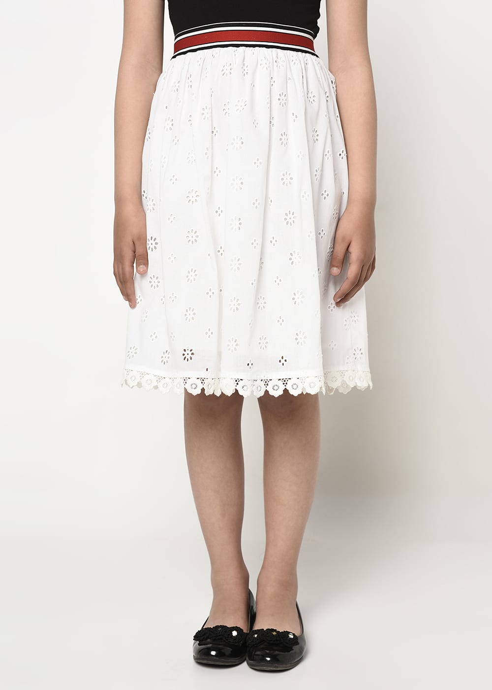Blanc9 Schiffli Embroidery White Skirt