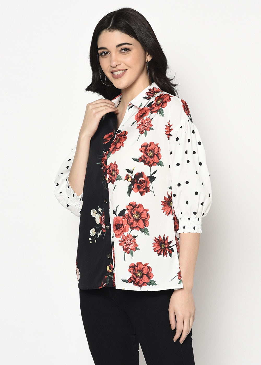 Blanc9 Floral Polka Clash Print Top