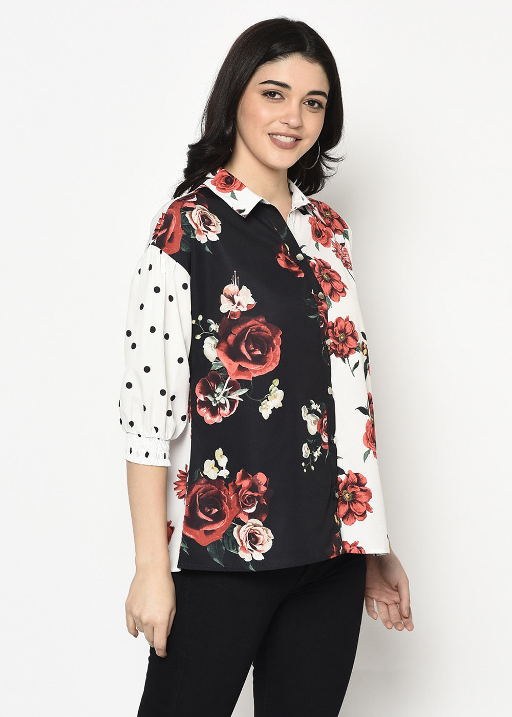 Blanc9 Floral Polka Clash Print Top