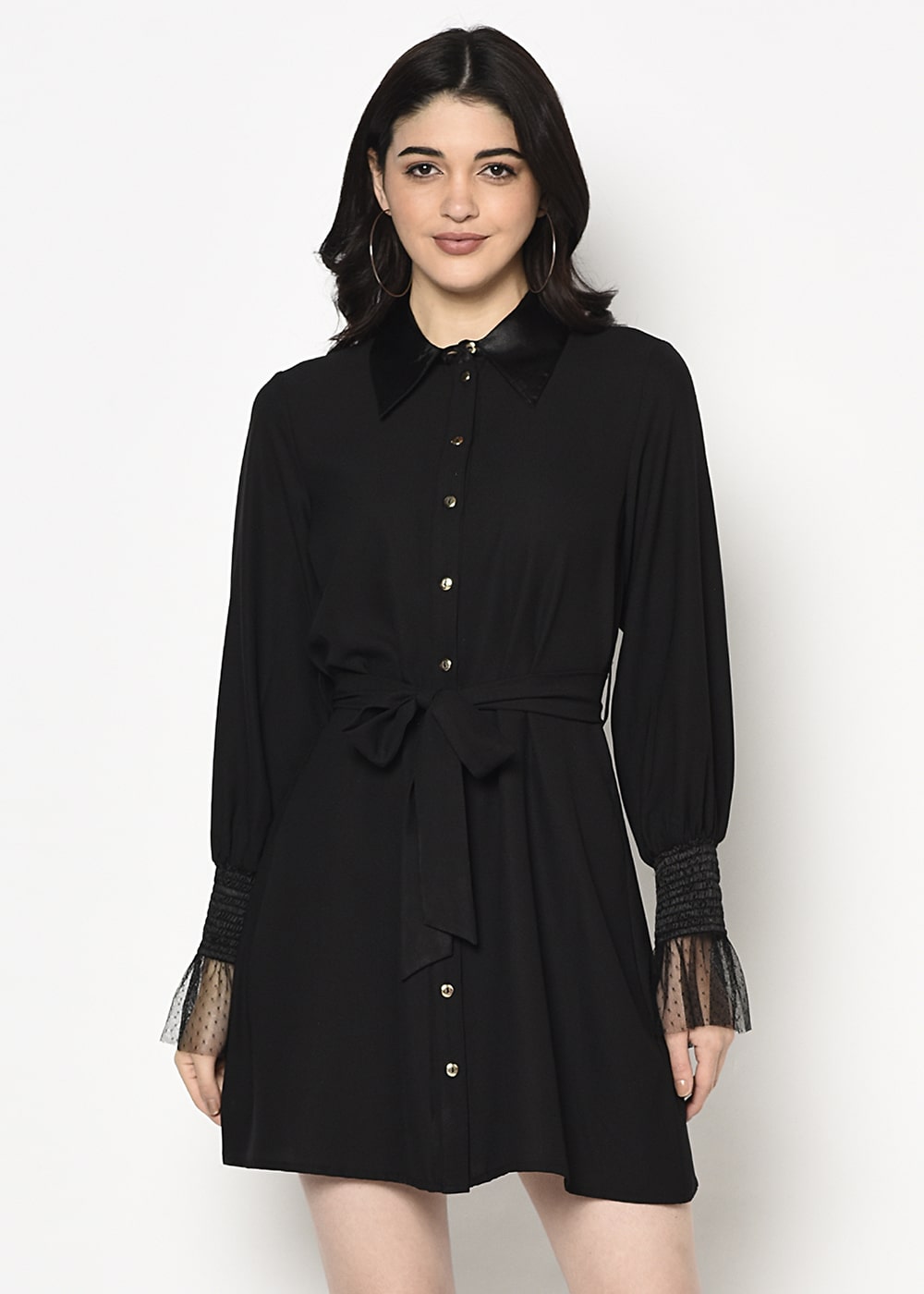 Blanc9 Black Tunic With Frilled Sleeves