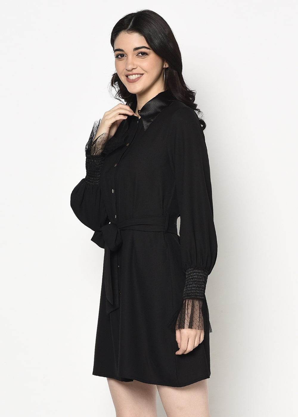 Blanc9 Black Tunic With Frilled Sleeves