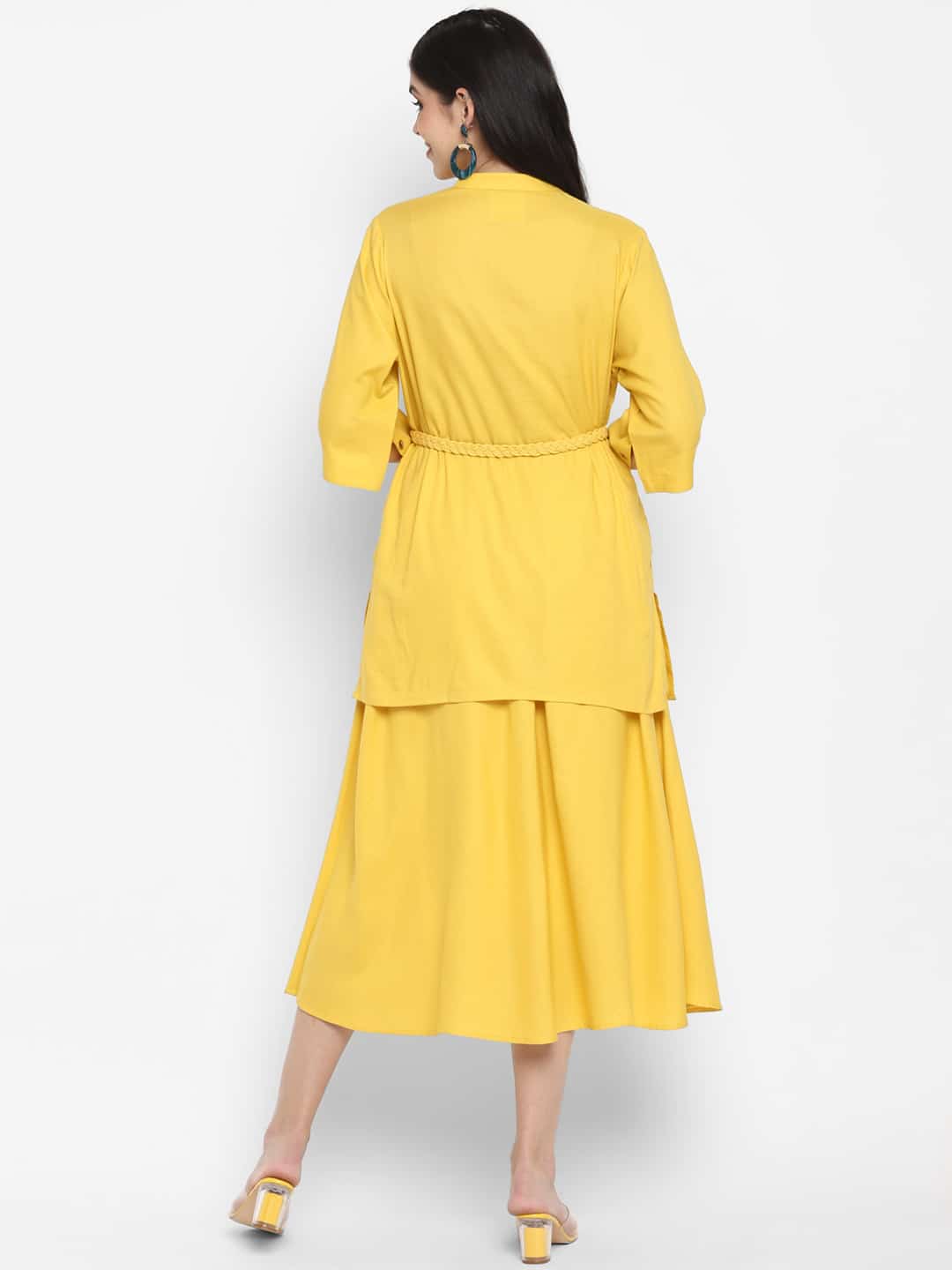 Blanc9 Yellow Fusion Kurta-Skirt Set with Belt