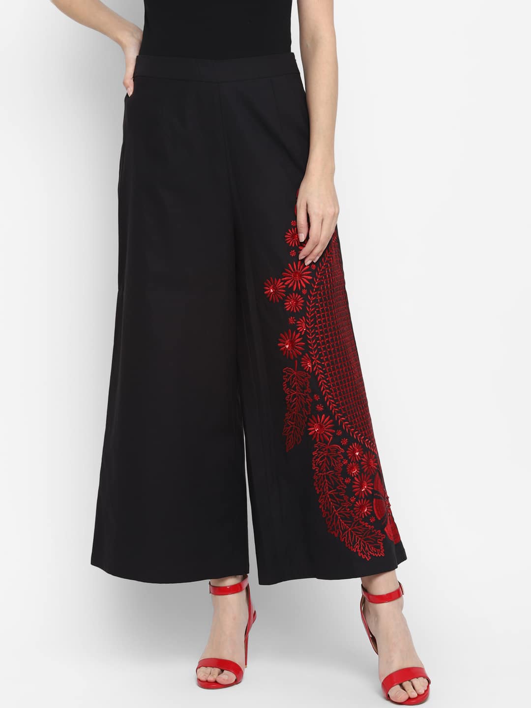 Embroidered Flared Pants with Embellishment